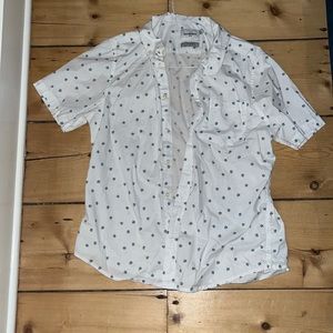 Short Sleeve Cocktail Button Down, Blue Small Flowers On Shirt